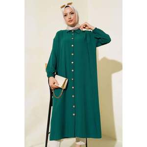 <b>Wooden</b> <b>Buttoned</b> Tree Bark Long Shirt Emerald - Product Image 3