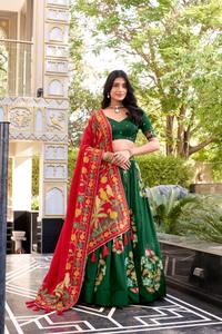 La plupart des tendances Tussar Silk avec impression et travail en feuille Lehenga Choli Fabricant et fournisseur de Surat à bas prix - Product Image 2