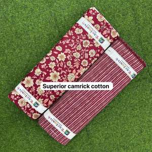 Stylish Maroon Floral And Stripe Camrick <b>Cotton</b> <b>Fabric</b> Material Suitable For Unstitched Suits Kurtas Gowns And Daily Wear - Product Image 1