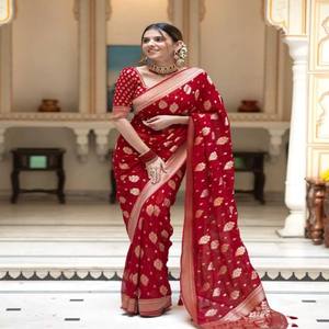 Sari PRYOSHA EXPORT, el Más Vendido, para Festivales, Colores Brillantes, Motivos Tradicionales, Ropa Étnica para Mujer, Secado Rápido, Dibujado a Mano - Product Image 2