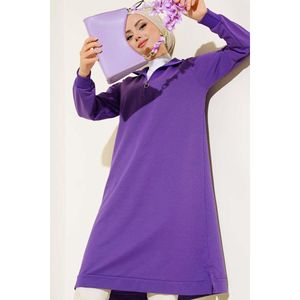 Túnica larga lila para mujer con pantalones y pantalones básicos de media cremallera - Product Image 3