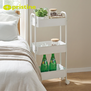 Chariot de cuisine utilitaire portable en métal moderne à 3 niveaux et 3 tiroirs Pristine BCF76 avec rangement, fabriqué à Taïwan - Product Image 6