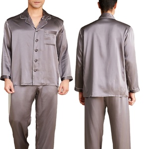 Conjunto de pijama de seda de alta gama para hombre, ropa de dormir de manga larga con botones, traje de dormir de lujo de color sólido, ropa de dormir suave para el hogar - Product Image 1