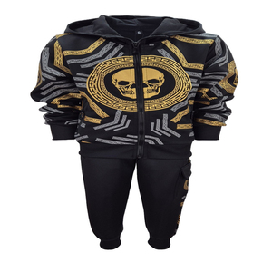 Survêtement Homme Personnalisé Haut de Gamme Lourd et Solide, Tenue Décontractée Imprimé Crâne, Ensemble 2 Pièces Zippé pour Gym et Jogging - Product Image 1