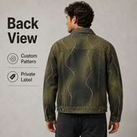 Veste en jean vintage personnalisée IKDEER pour homme, motif clouté en strass, marque privée OEM ODM, vêtement d'extérieur streetwear