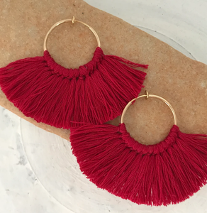 Invisible Clip on <b>Earrings</b> Tassel Hoop <b>Earrings</b> Clip on <b>Earrings</b> <b>Red</b> Tassel <b>Earrings</b> None Pieced <b>Earrings</b> - Product Image 1
