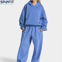 Ensemble de survêtement décontracté deux pièces pour femme grande taille, style urbain, 100 % coton, broderie éco-responsable sur le devant