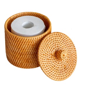 Table Decoration 0.2kg New Eco friendly Kitchen Home Contemporary OEM Customized Style Vietnam Round Rattan Tissue Roll Box