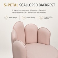 Tabouret de Barbier Rose Poudré avec Dossier en Forme de Pétale, Hauteur Réglable, Base Chromée à Cinq Branches, Tabouret de Coiffure Roulant pour Salon