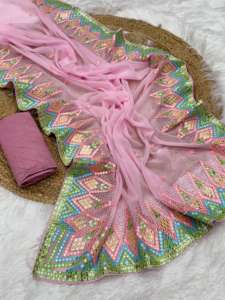 Evergreen Design Soft Georgette con bordado Trabajo Sari Mujer Moda Fabricante y proveedor de Surat - Product Image 4