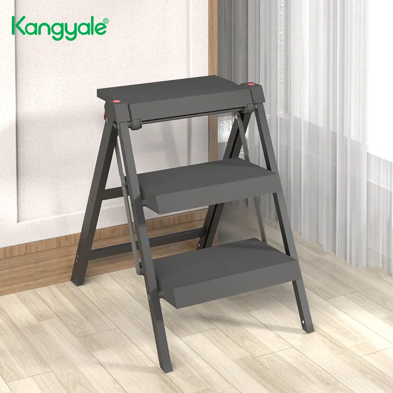 Kangyale New Ladder Accessories Aluminum Stairs Multipurpose Black Foldable Ladder Folding Double Steel Step Ladder