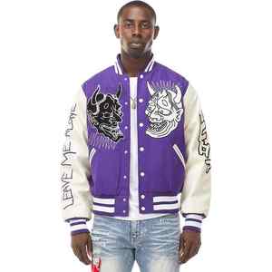 Vestes d'université personnalisées OEM Veste en cuir de laine à col montant grande taille pour hommes Toile respirante vierge en gros - Product Image 2