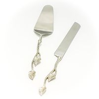 Ensemble de Spatules à Gâteau Exquises en Acier Inoxydable, 2 Pièces, Faits Main, Écologiques, avec Poignée MOB, Outil de Service à Desserts en Métal Argenté