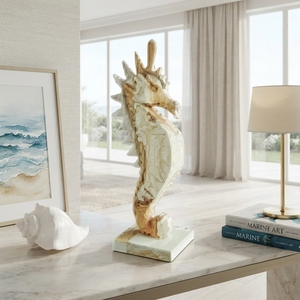 Handcrafted <b>wooden</b> seahorse sculpture <b>rustic</b> teak carved aquatic animal statue coastal ocean table floor accent decoration setup - Product Image 2