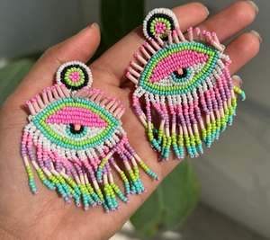 Pendientes de Corazón Bordados con Flores y Cuentas, Pendientes Personalizados con Múltiples Cuentas, Joyería Festiva para Mujer al Mejor Precio - Product Image 5