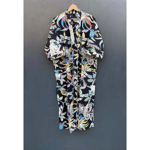 Bata Kimono Ligera de Algodón Orgánico con Estampado Artesanal, Ropa de Dormir Sostenible, Talla Única, Tejida y Dibujada a Mano para el Hogar - Product Image 2