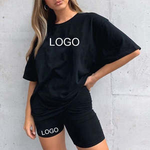 Vente en gros T-shirt surdimensionné en coton personnalisé Ensemble deux pièces pour femmes Nouveaux hauts à la mode Ensemble t-shirt et short décontractés - Product Image 2
