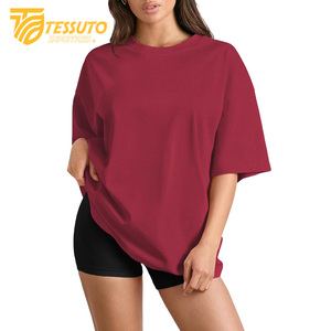Camiseta básica de gran tamaño con logotipo de impresión personalizado de peso pesado Camiseta de algodón 100% de moda de talla grande de alta calidad para mujer - Product Image 2