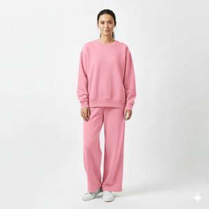 Ensemble de survêtement pour femmes, sweat-shirt surdimensionné et pantalon large, ensemble deux pièces de qualité supérieure, vêtements de détente unis, coupe régulière, coton douillet en molleton - Product Image 2