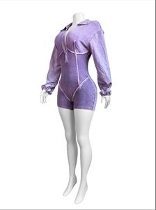 Mono lavado de manga larga con diseño de espalda lisa con lazo, mono de alta calidad para mujer, Mono corto Retro lavado, Mono - Product Image 5