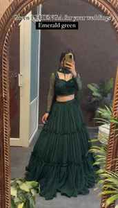 Lehenga Choli moderne bleu sarcelle attrayant, pour les fêtes, en soie georgette, travail de séquence, chemisier entièrement cousu, volant amovible, toutes saisons - Product Image 5