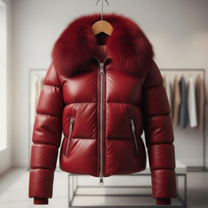 Manteau d'hiver matelassé en cuir pleine fleur véritable et durable pour femme, doté d'une isolation dense, d'un style épuré et d'une chaleur fiable. - Product Image 3