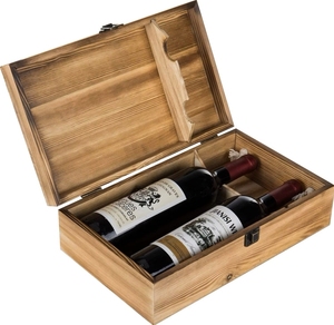 Boîte cadeau en bois gris <span class=keywords><strong>rustique</strong></span> pour bouteille unique, emballage en bois à joint de doigt pour spiritueux avec couvercle à charnière et <span class=keywords><strong>loquet</strong></span> - Product Image 1