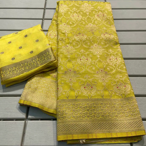 Showstopper Indian Designer Silk Yellow Sari Última exclusiva Royal Fancy Blusa Calidad Premium Nupcial Étnico Fiesta Desgaste Mujeres - Product Image 1