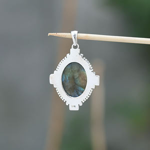 Plata de Ley 925, Cuarzo Rosa, labradorita, piedra preciosa, cristal curativo, colgante unisex, joyería fina - Product Image 6