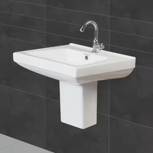 Lavabo redondo con soporte de piedra-Fregaderos de medio pedestal para baño, artículos sanitarios de cerámica para interiores para el hogar, precio asequible - Product Image 3