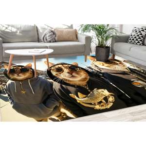 Hip Hop Cat <b>Rug</b>: Funny Pop Culture Accent <b>Rug</b>, Printed <b>Rug</b>,<b>Chenille</b> <b>Rug</b> - Product Image 5