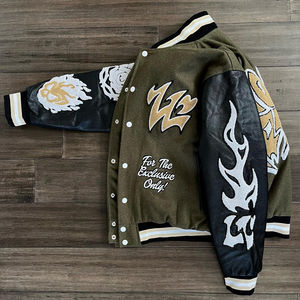 Custom logo Crop Letterman Baseball Jacket Wool Men <b>Black</b> Cropped Jacket Chenille Embroidery Patch Varsity Jacket Manufacturers - Product Image 3