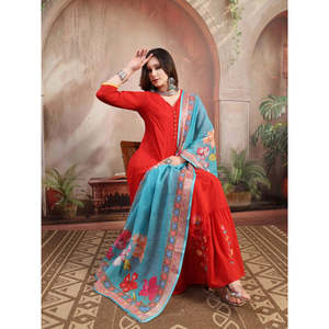 Conjunto Anarkali Rojo Bordado a Mano para Mujer con Dupatta de Georgette, Estilo Pakistaní, Vestido Indio para Festivales - Product Image 5