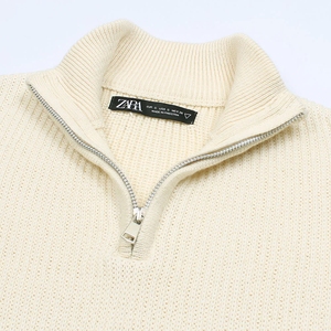 Estilo de diseñador ZRA Quarter 1/4 Media cremallera Premium Oxalane Knit Jumper Marshmallow Navy Cable Knitted Cotton Sweater Winters - Product Image 2