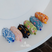 2025 pochette de voyage en coton matelassé avec pochette à glissière à pompon 3 pièces ensemble vibrant main bloc impression cosmétique trousse de toilette organisateur sac