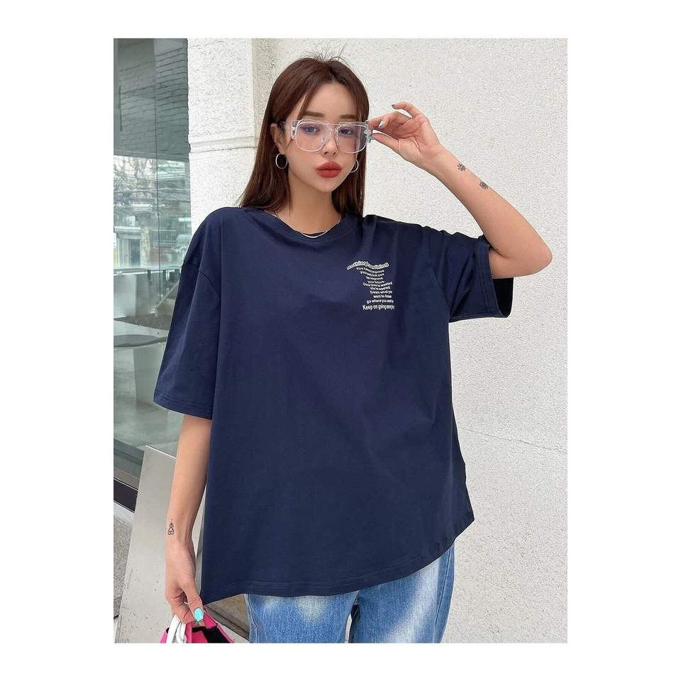 Women's Navy Blue Nothing for Nothing Printed Oversize T-shirt