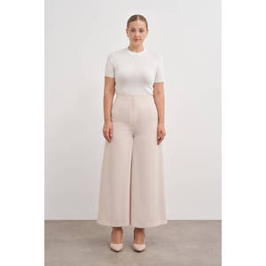 Pantalones Anchos de Cintura Alta Talla Grande en Color Beige - Product Image 1