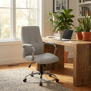 New York Grey Eco- Leather Executive <b>Chair</b> Modern Task Boss <b>Chair</b> Adjustable Ergonomic Home Office <b>Chair</b> PU Wood Aluminium - Product Image 4