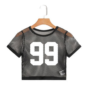 Camiseta de manga corta con cuello redondo estampada para mujer, camiseta de Yoga recortada de verano transpirable para gimnasio, Top corto con estampado informal - Product Image 4