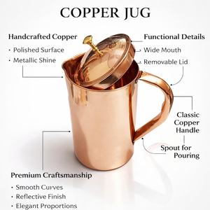 India Pure Copper Jug <b>Pitcher</b> 1 LTR Eco-Friendly Metal Handle Water Storage Durable Home Kitchen Use - Product Image 6