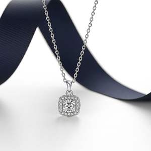 Collar de moissanita con cojín para mujer, colgante de diamante simulado para ella collar de halo de Plata de Ley 925 - Product Image 2