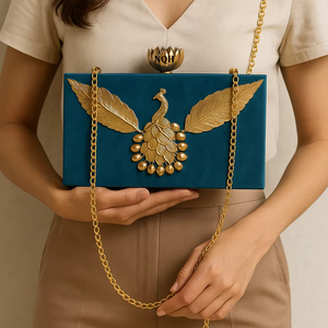 กระเป๋าคลัทช์ไม้เรซิ่นทำมือสุดหรู ทนทาน เป็นมิตรกับสิ่งแวดล้อม ดีไซน์ลายเรขาคณิต ประดับมุก สายสะพายโซ่ ใช้ได้ทุกวัน - Product Image 1