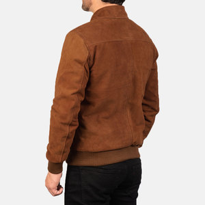 Men's <b>Suede</b> Bomber <b>Jacket</b> Turn-Down Collar Zip Front Casual Autumn Wear Regular Fit Solid Color Brown - Product Image 5