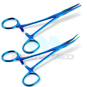 Alicates curvos rectos de acero inoxidable azul de buen proveedor Instrumentos quirúrgicos manuales reutilizables con soporte en línea - Product Image 1