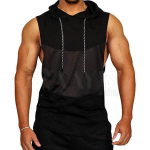 High Quality Oversized <b>Hooded</b> Tank <b>Top</b> for <b>Men</b> Streetwear Fitness Gym Breathable Knitted Design Wholesale - Product Image 1
