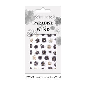 Pegatinas 3D para uñas ShineB PARADISE WIND #69193 OEM ODM Corea transparente flor negra mariposa oro plata holograma diseño - Product Image 1