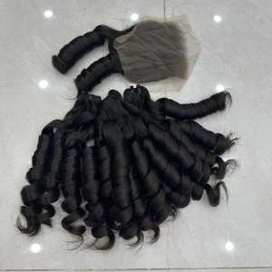 Boucles rebondissantes naturelles noires à donneur unique Super Double Bundles Tissage de cheveux de style Fumi vietnamien avec des extrémités dessinées simples - Product Image 5