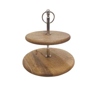 Présentoir à gâteaux rond en bois à 2 niveaux Finitions naturelles de luxe Présentoir de fête d'anniversaire de mariage Vente en gros en vrac - Product Image 3