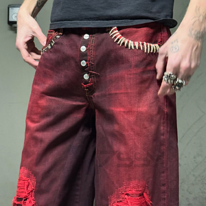 Diseñador personalizado Y2k Vintage Wash Cowboys jóvenes pantalones de pierna ancha sueltos de los hombres rotos agujero Jeans Pantalones Distress Ripped Denim Pantalones - Product Image 4