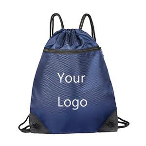 Custom Logo Large Size Nylon Drawstring <b>Gym</b> <b>Bag</b> with Zipper Pockets Waterproof Sports Backpack for <b>Women</b> and Men - Product Image 5